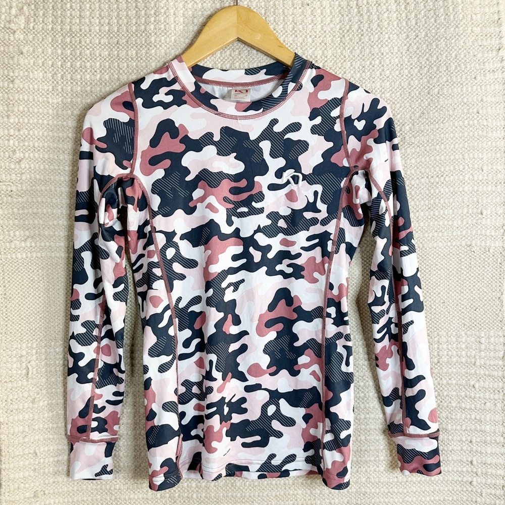 KARA TRAA pink and gray camo crewneck long sleeve baselayer top XS